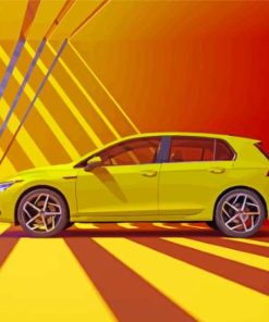 Golf 8 VW Yellow Sport Car Diamond Painting