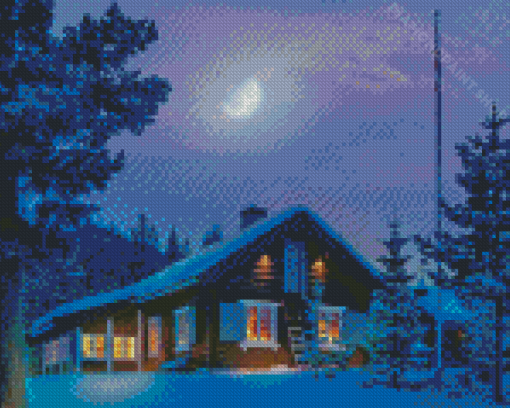 Aesthetic Norwegian Cabin In Snow Diamond Painting