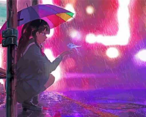 Anime Girl With Rain Diamond Painting