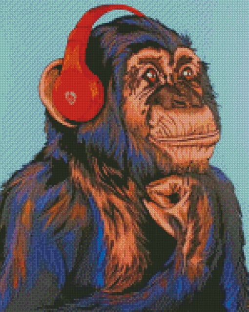 Cute Chimp Headphones Diamond Painting