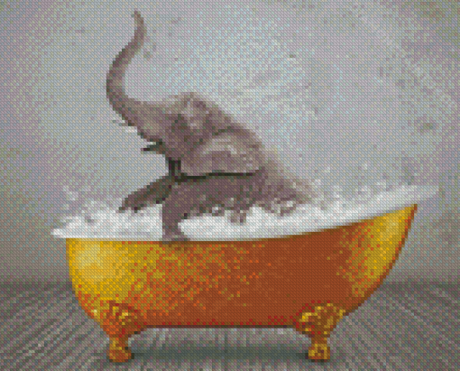 Elephant In Golden Tub Diamond Painting