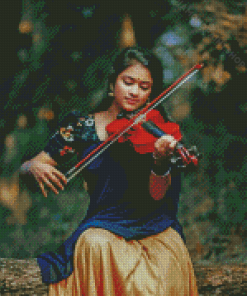 Indian Woman Posing Violin Diamond Painting