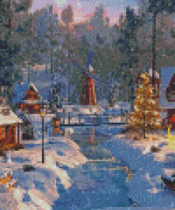 Snowy Village Diamond Painting