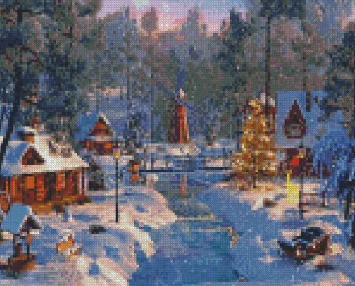 Snowy Village Diamond Painting