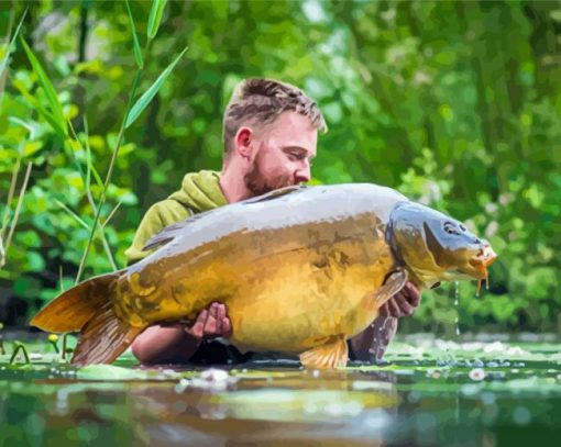 Carp Fishing In Water Diamond Painting