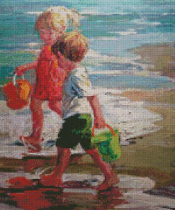 Children On Beach Diamond Painting