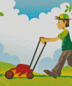 Man Mowing Grass Diamond Painting