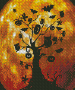 Orange Moon Silhouette Diamond Painting