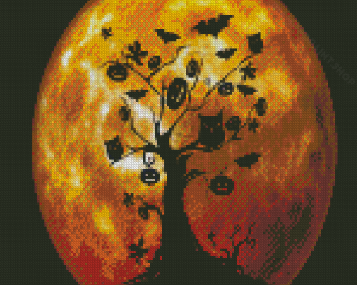 Orange Moon Silhouette Diamond Painting