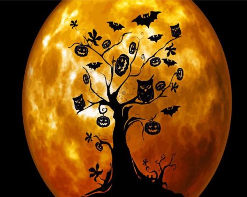 Orange Moon Silhouette Diamond Painting