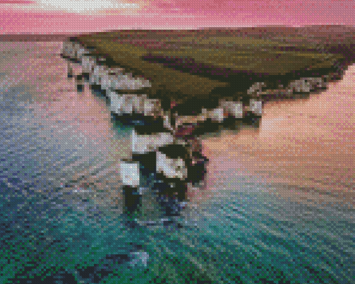 Pink Sunset In Old Harry Rocks Diamond Painting