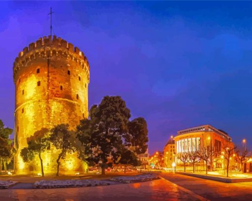 Thessaloniki White Tower At Night Diamond Painting