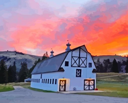 Yellowstone Barn Sunset Diamond Painting