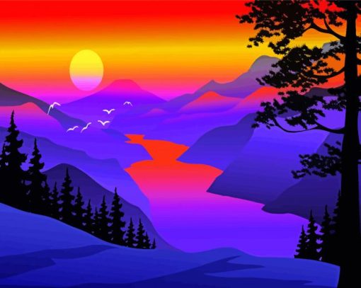 Aesthetic Mountain Silhouette Diamond Painting