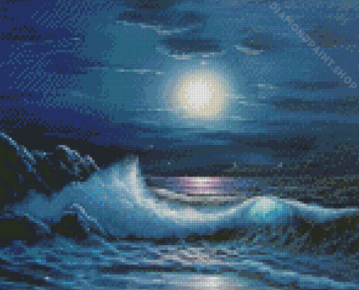 Aesthetic Ocean Waves At Night Diamond Painting