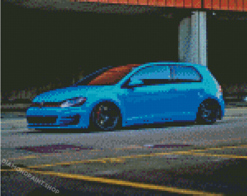 Blue Golf Gti Car Diamond Painting