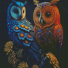 Orange And Blue Owls Diamond Painting