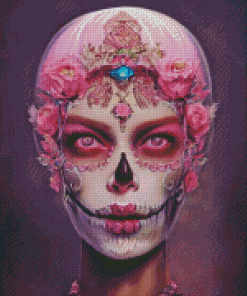 Pink Floral Skull Lady Diamond Painting