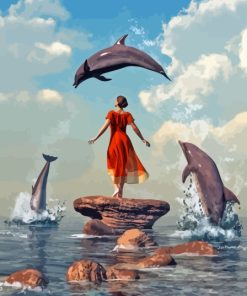 Woman And Dolphins Diamond Painting