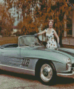 Woman With Mercedes Sl 300 Diamond Painting