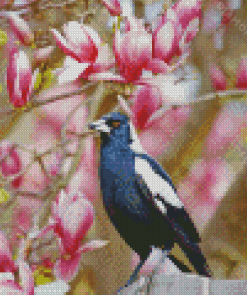 Australian Magpies With Pink Tree Diamond Painting