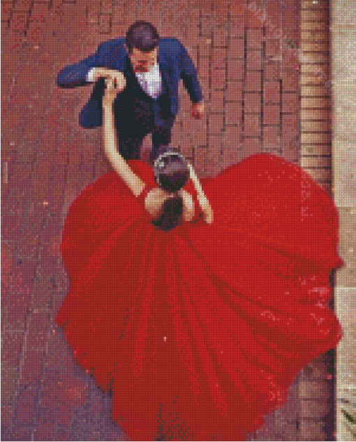 Groom And Bride In Red Dress Dancing Diamond Painting