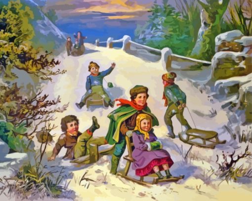 Kids Sledding Diamond Painting