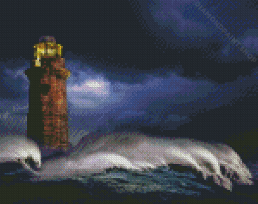 Lighthouse In Storm Diamond Painting