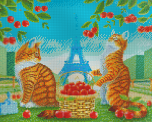 Orange Cats In Paris Diamond Painting