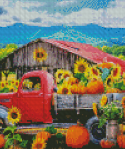 Sunflower And Farm Truck Diamond Painting