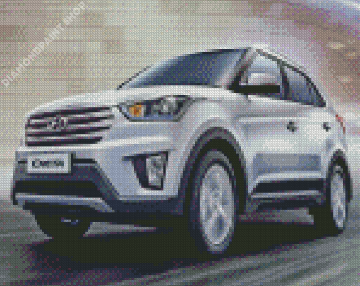 White Creta Hyundai Car Diamond Painting