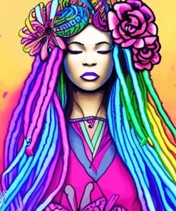 Woman In Colorful Dreadlocks Diamond Painting