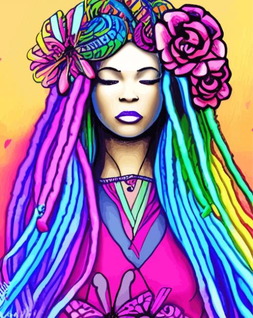 Woman In Colorful Dreadlocks Diamond Painting