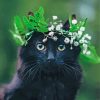 Black Cat Floral Crown Diamond Painting