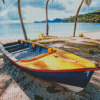 Tropical Beach Boat Palm Trees Diamond Painting