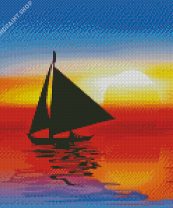 Boat Landscape Silhouette Diamond Painting