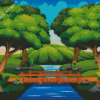 Cartoon Landscape Forest Wooden Bridge Diamond Painting