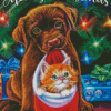 Christmas Dog With Cat Diamond Painting