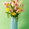 Daffodil And Tulips In Blue Vase Diamond Painting