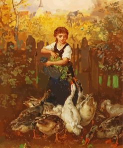 Girl Feeding Geese Diamond Painting