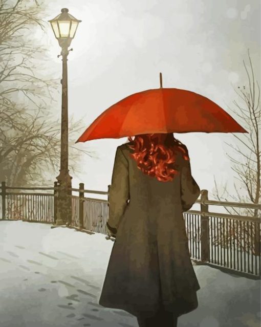 Lady Walking With Umbrella Diamond Painting