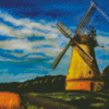 Vintgae Old Windmil In Landscape Art By Diamond Painting