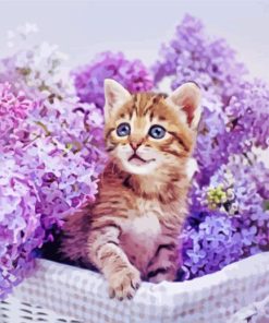 Purple Flowers Cat Diamond Painting