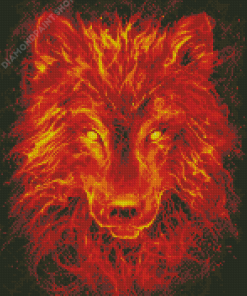 Fantasy Wolf Face On Fire With Diamond Painting