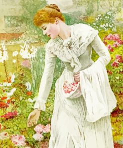 Young Woman Picking Flowers Diamond Painting