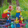 Children Playing In Rain Diamond Painting