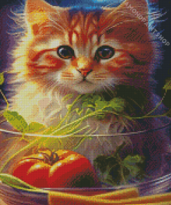 Cute Cat And Vegetables Diamond Painting