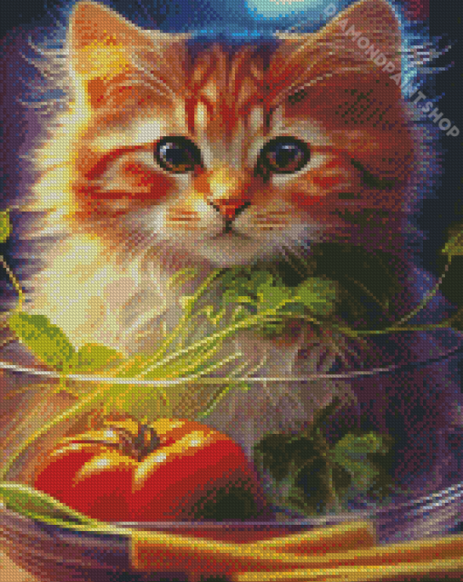 Cute Cat And Vegetables Diamond Painting