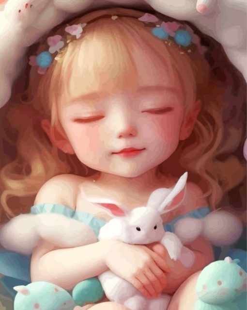 Girl And Bunny Diamond Painting