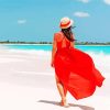 Lady In Red Dress On The Beach Diamond Painting